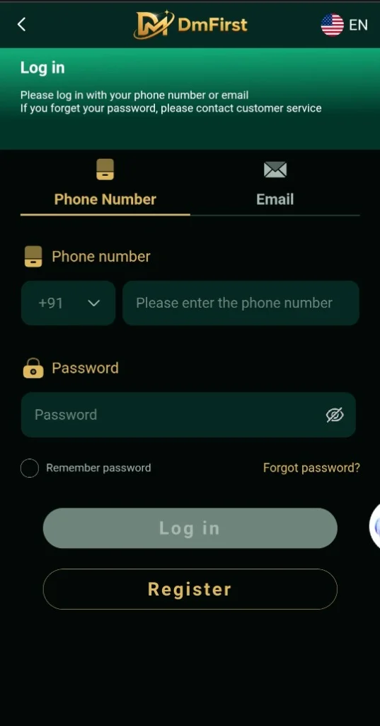 DMFirst Login Screen